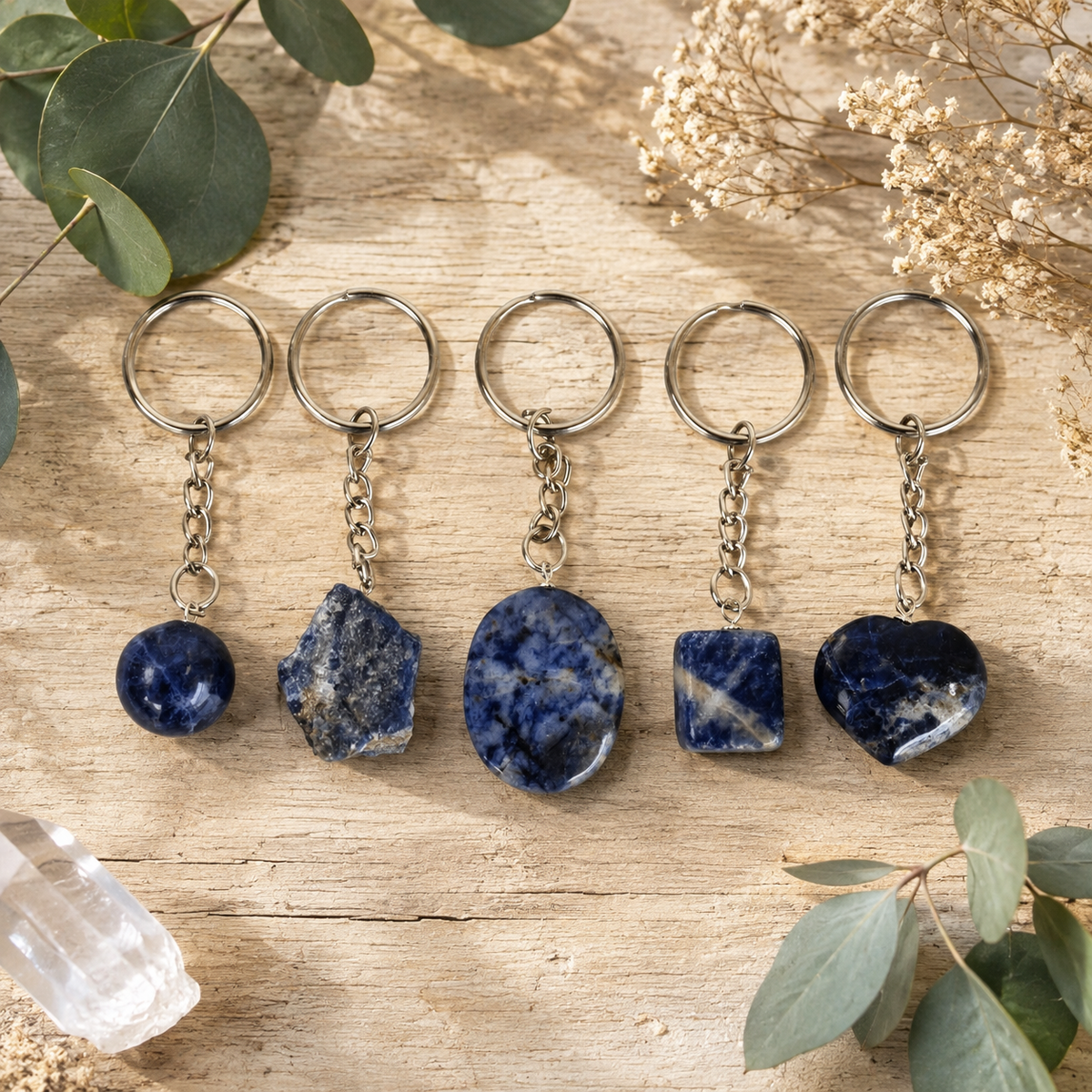 Sodalite Key Chain, Gemstone Keychain Crystal Key Ring (Meditation and Angelic Communication )