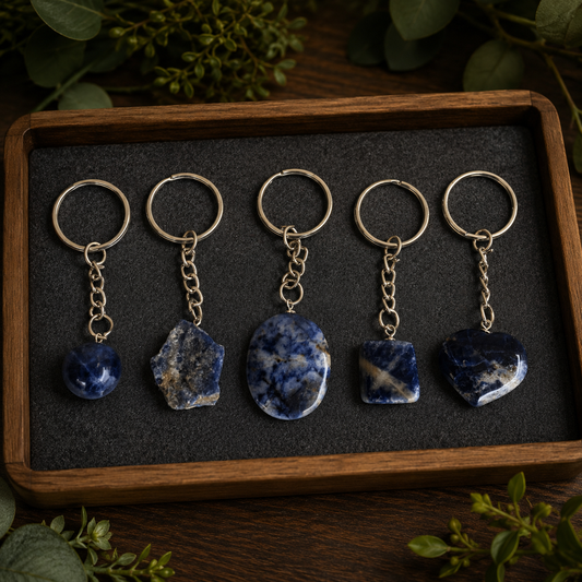 Sodalite Key Chain, Gemstone Keychain Crystal Key Ring (Meditation and Angelic Communication )