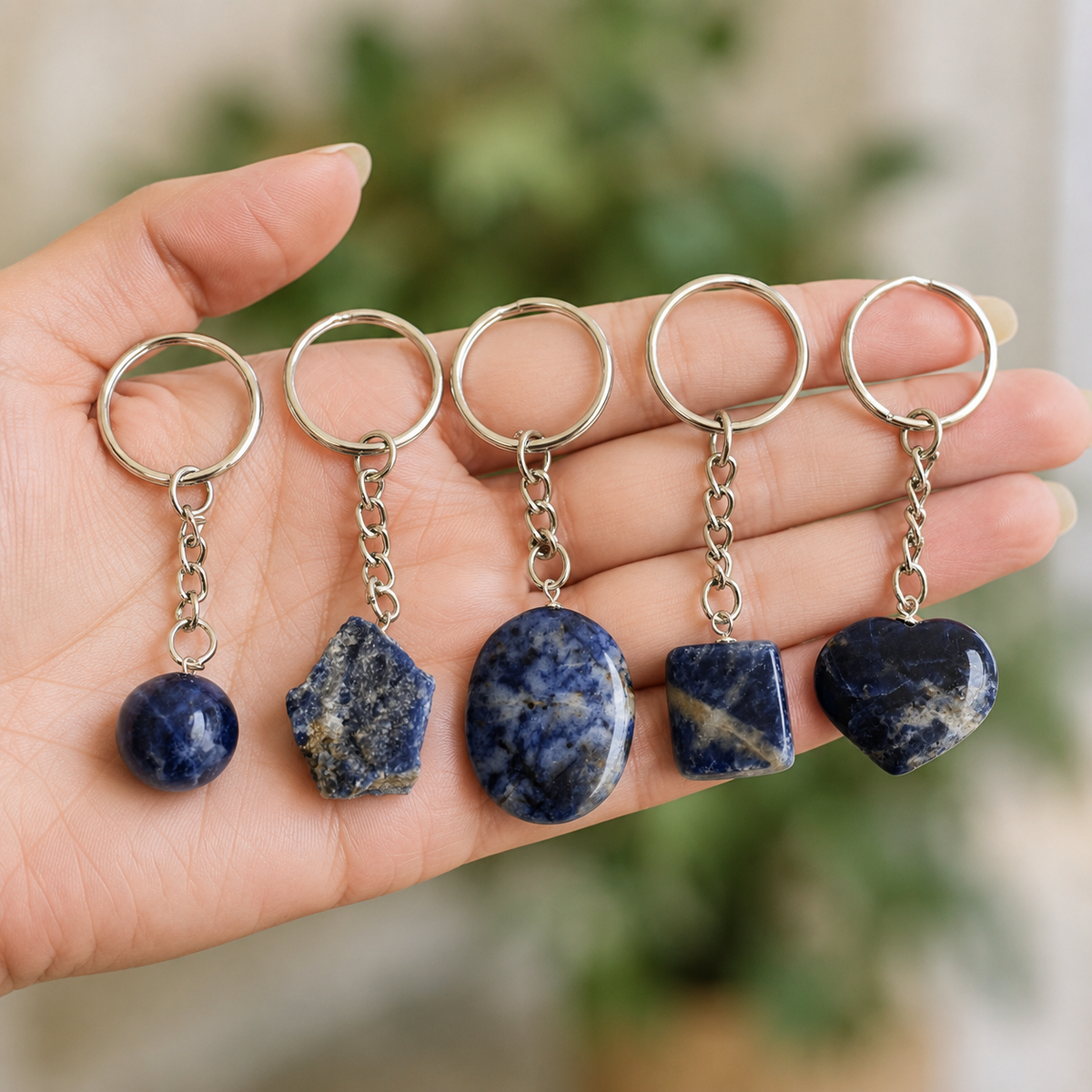 Sodalite Key Chain, Gemstone Keychain Crystal Key Ring (Meditation and Angelic Communication )