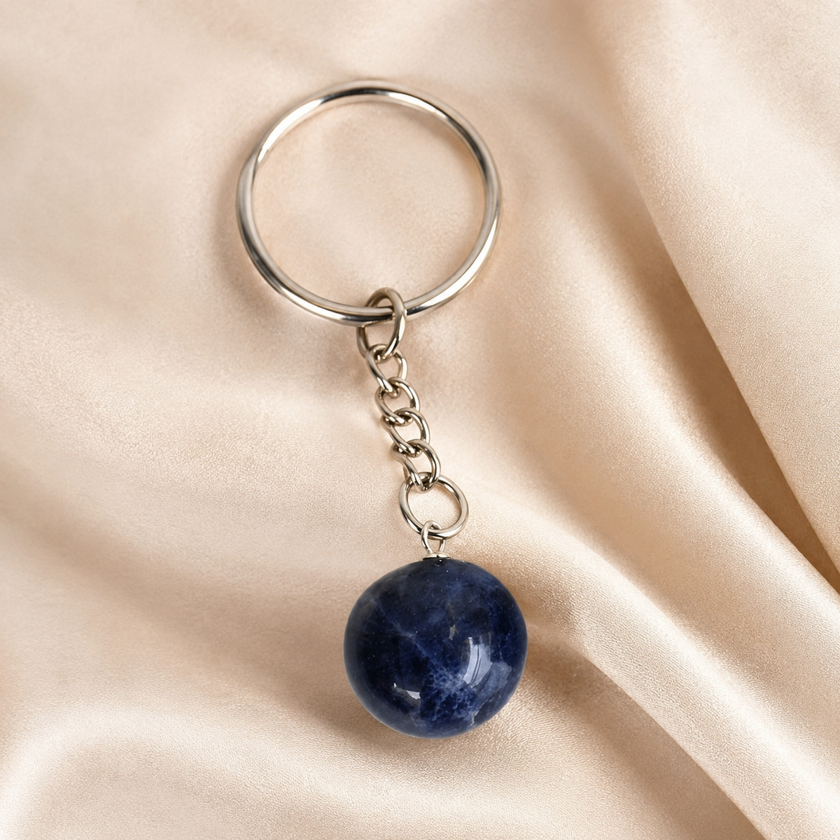 Sodalite Key Chain, Gemstone Keychain Crystal Key Ring (Meditation and Angelic Communication )