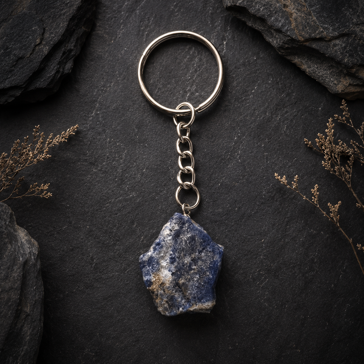 Sodalite Key Chain, Gemstone Keychain Crystal Key Ring (Meditation and Angelic Communication )