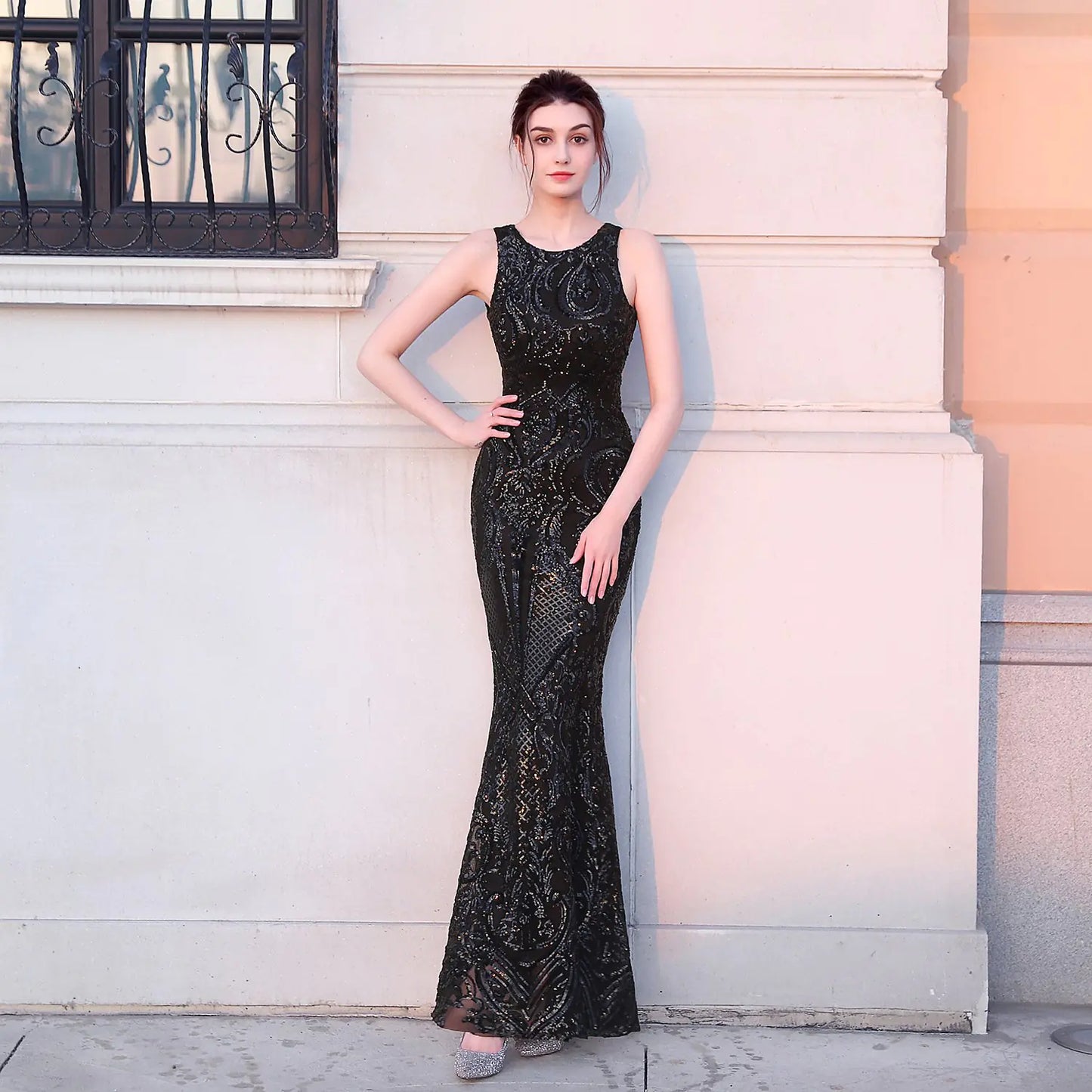 Sequined Fishtail Long Evening Performance Dress - 888
