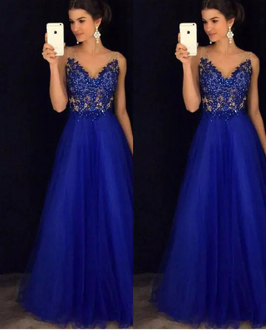 Elegant Long Dress - Blue Wedding Gown - 888