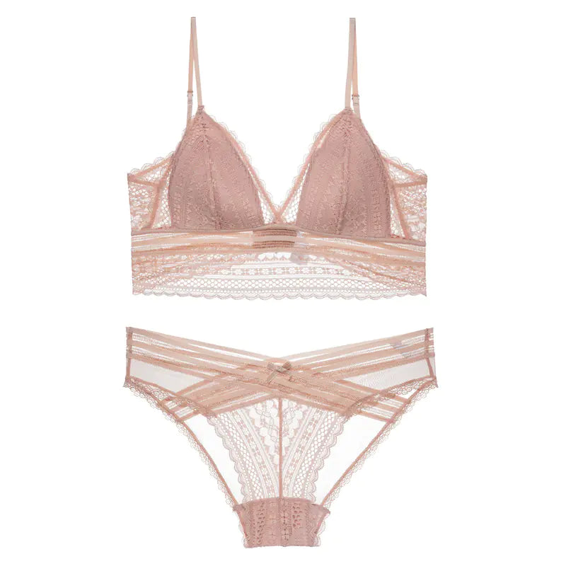 French Lace U-Back Bralette with Triangle Cups Set - Lingerie