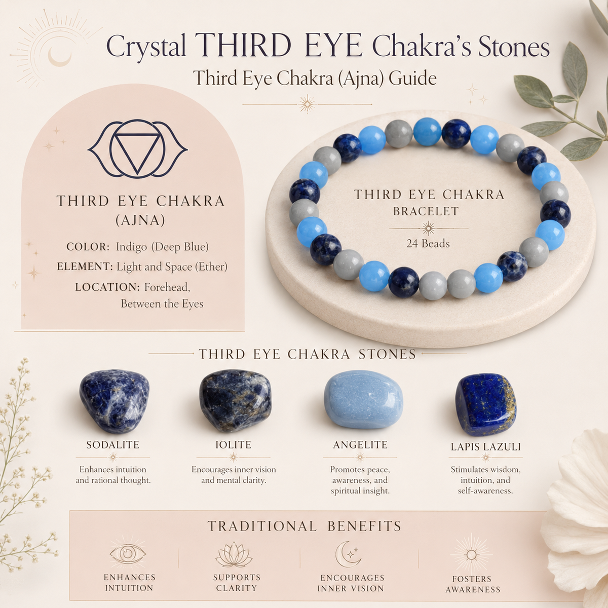 THIRD EYE Chakra Crystals Kit, Chakra's Stones Tumbled Set, Chakra's Gift