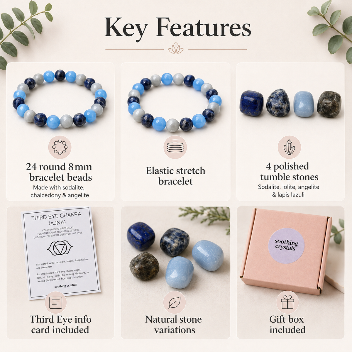 THIRD EYE Chakra Crystals Kit, Chakra's Stones Tumbled Set, Chakra's Gift