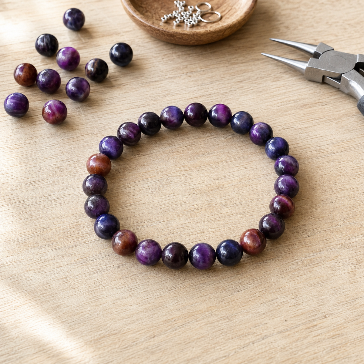 Violet Heated Tiger Cats Eye Bracelet (Creativity and Intuition).