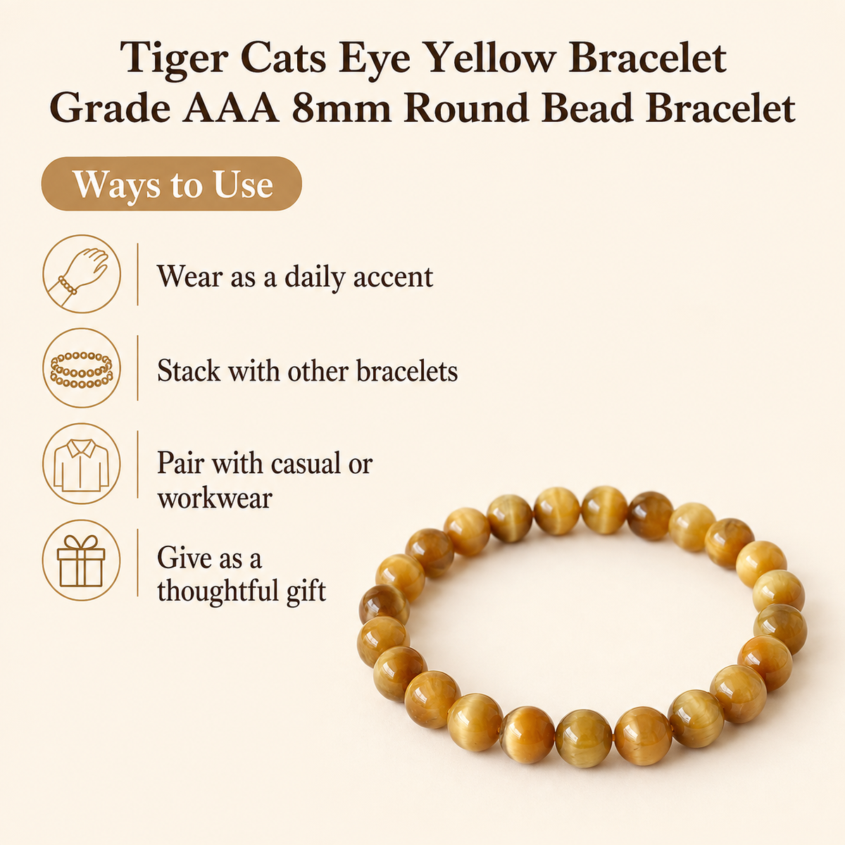 Yellow Heated Tiger Cats Eye Bracelet (Prosperity and Creativity)