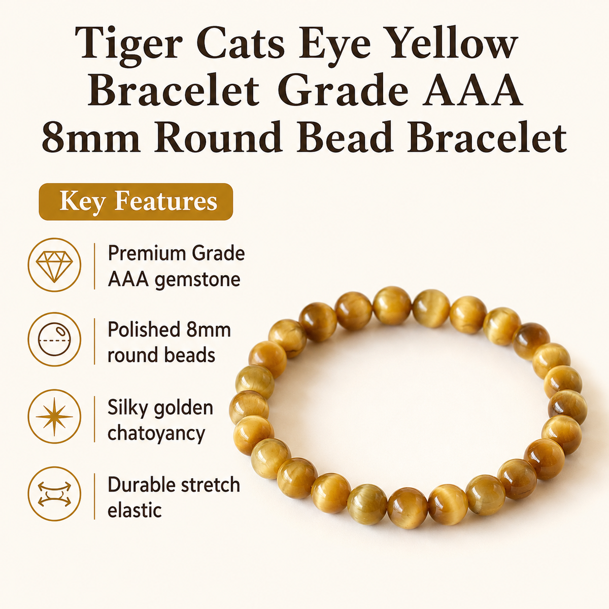 Yellow Heated Tiger Cats Eye Bracelet (Prosperity and Creativity)