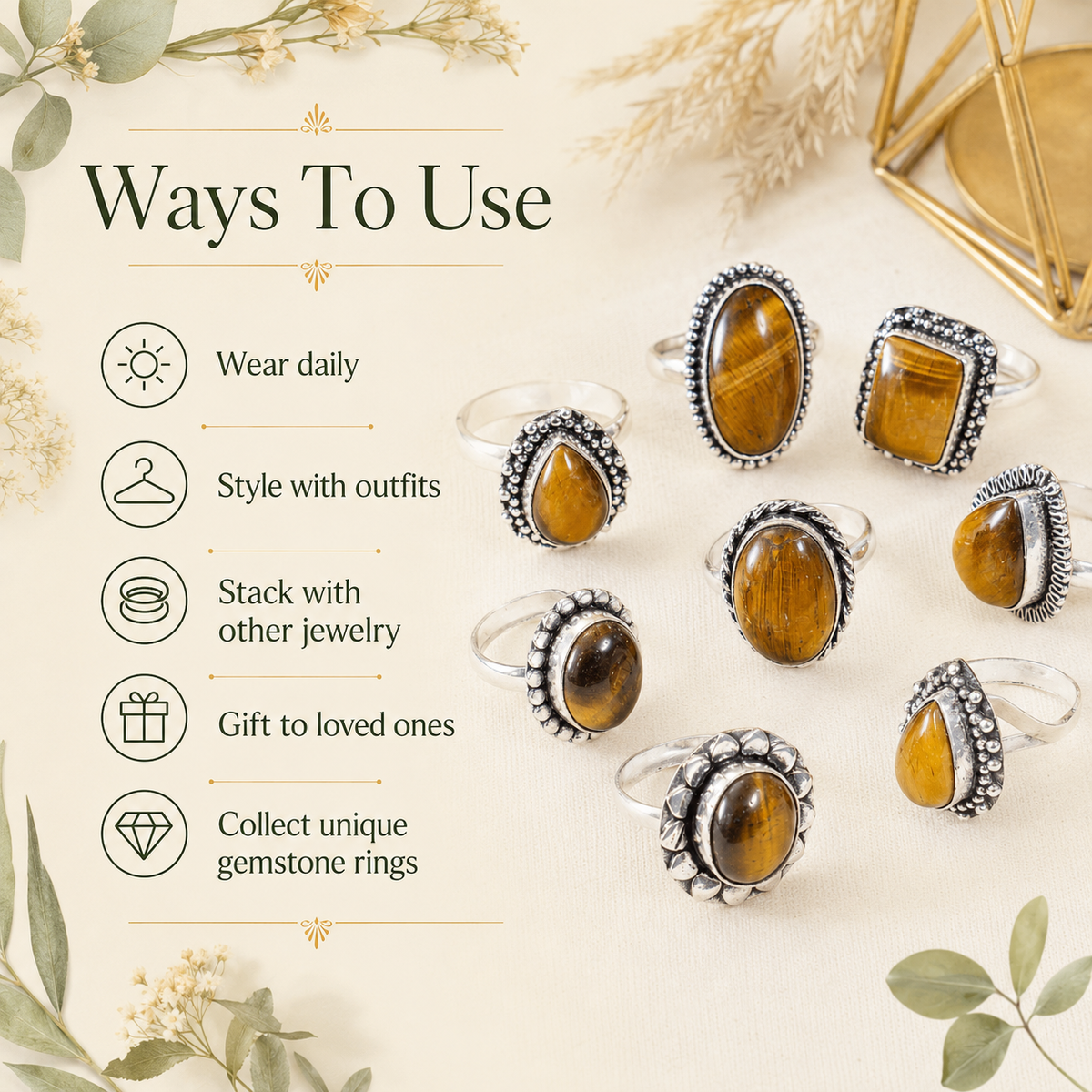 Tiger Eye rings – Gemstone rings Natural Crystal Healing Jewelry Collection
