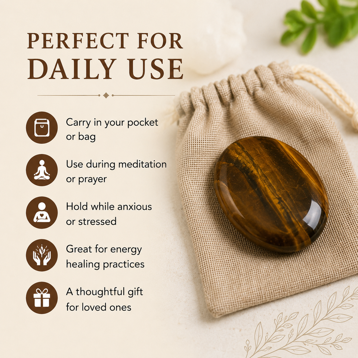 Tiger Eye Pocket Stones (Longevity & Protection)