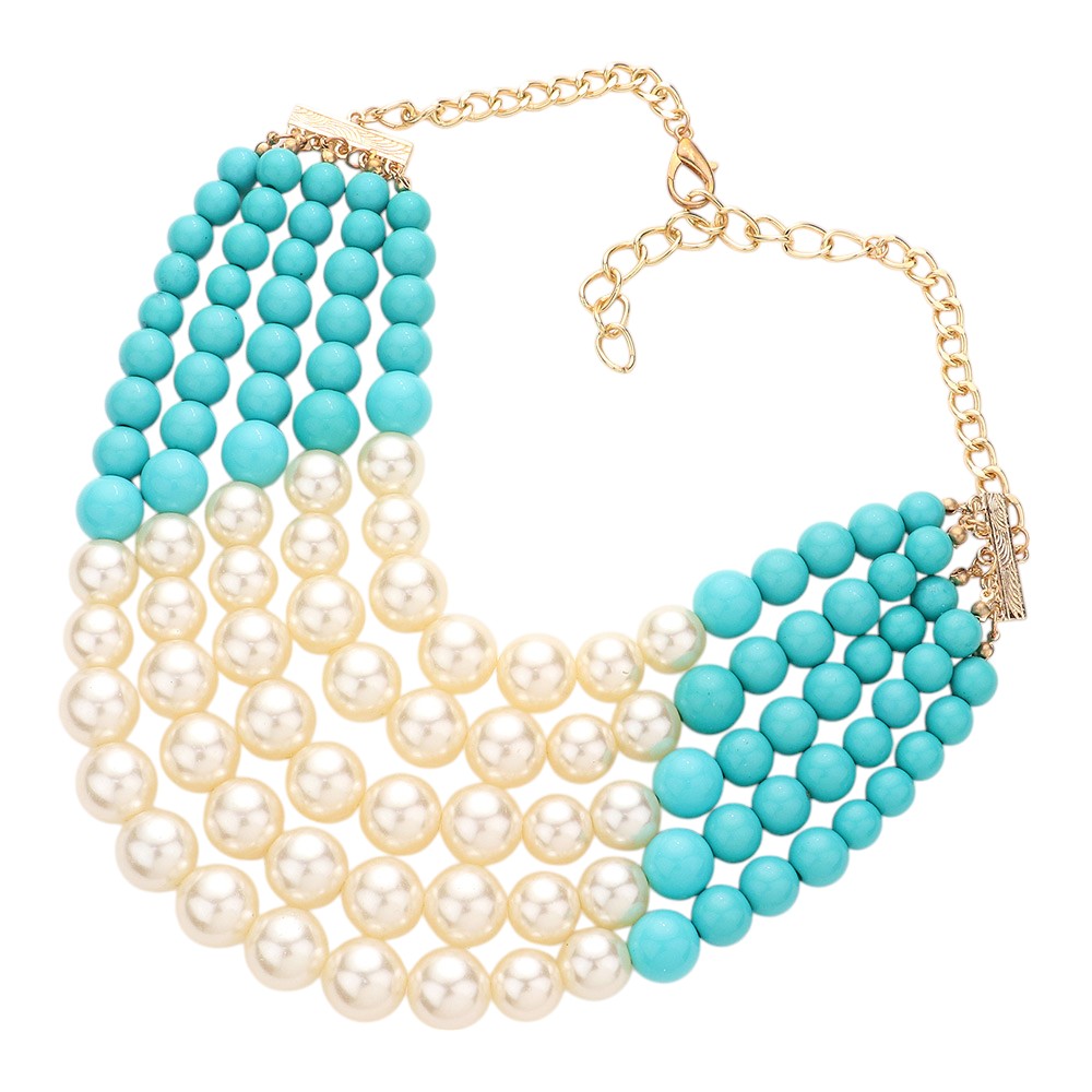 Chunky Multi Strand Pearl Bib Necklace