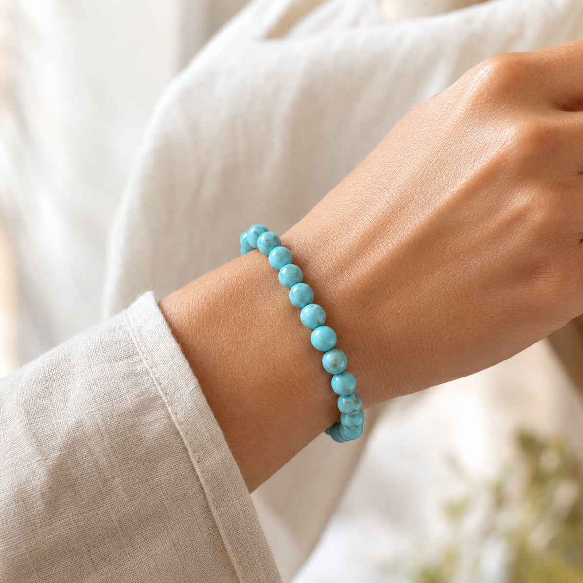 Turquoise Howlite Bracelet | Blue Howlite Bracelet (Dream Recall and Patience)