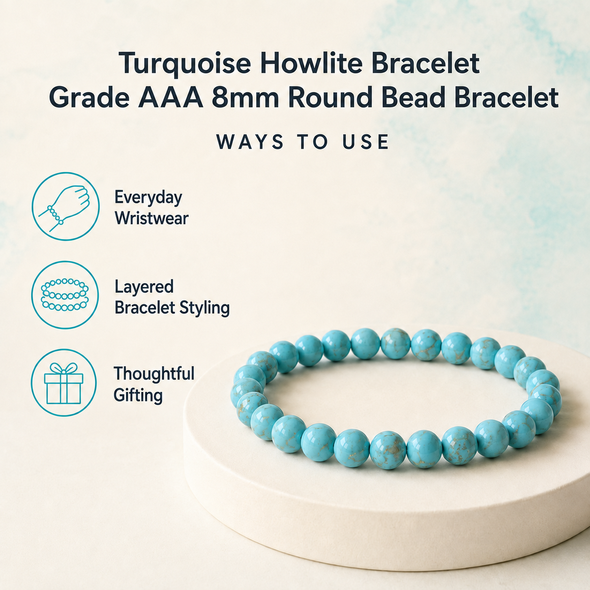 Turquoise Howlite Bracelet | Blue Howlite Bracelet (Dream Recall and Patience)