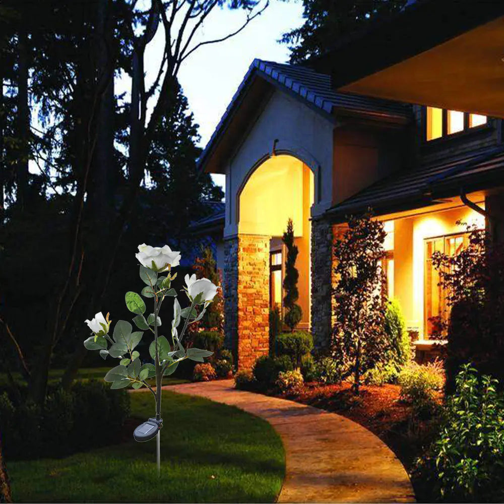 Solar LED White Rose Flower Outdoor Lawn Decor Light - 888
