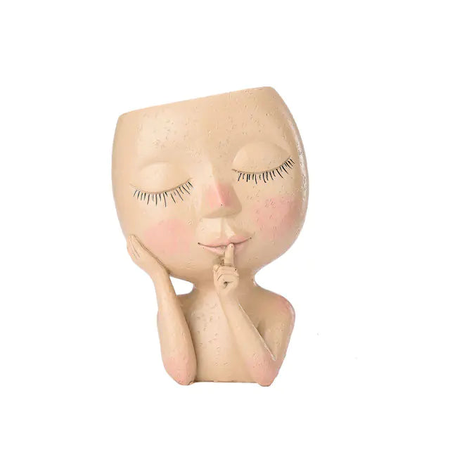 Face Head Succulent Planter with Drain Holes for Decor