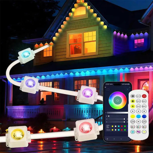 Outdoor Light with Remote Control, RGB+AI Outdoor Light, Waterproof House Light for Outside, Bluetooth-Compatible Light for Festival Home Decor - US seller
