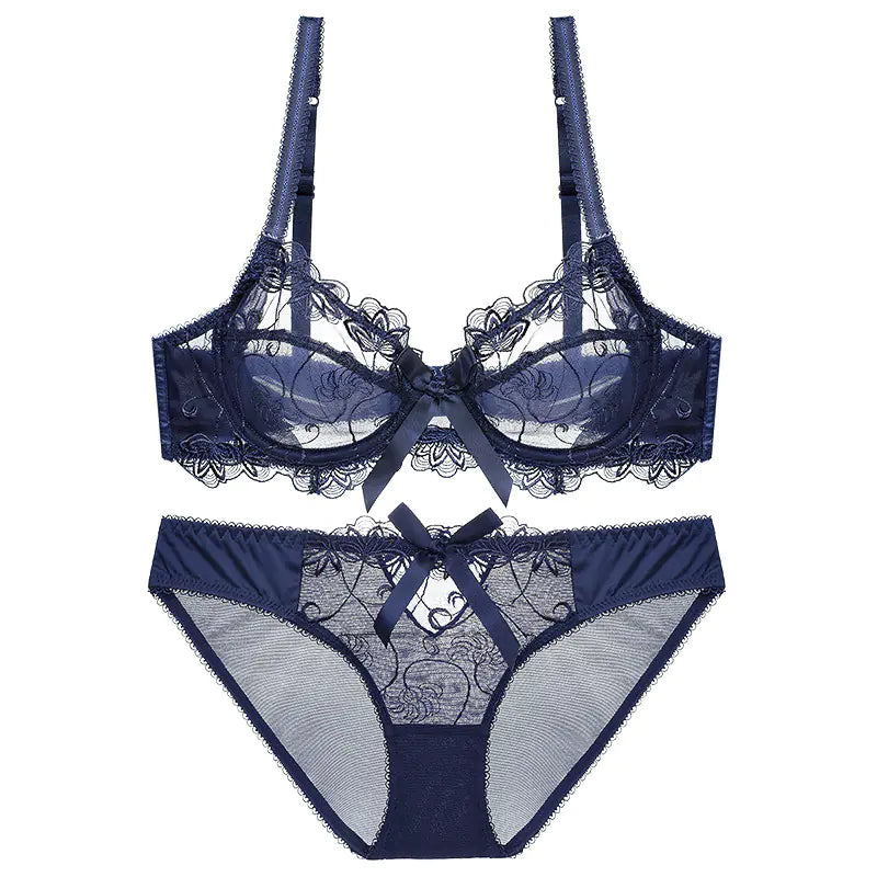 Ultra-Thin Plus Size Lace Bra and Underwear Set - Lingerie