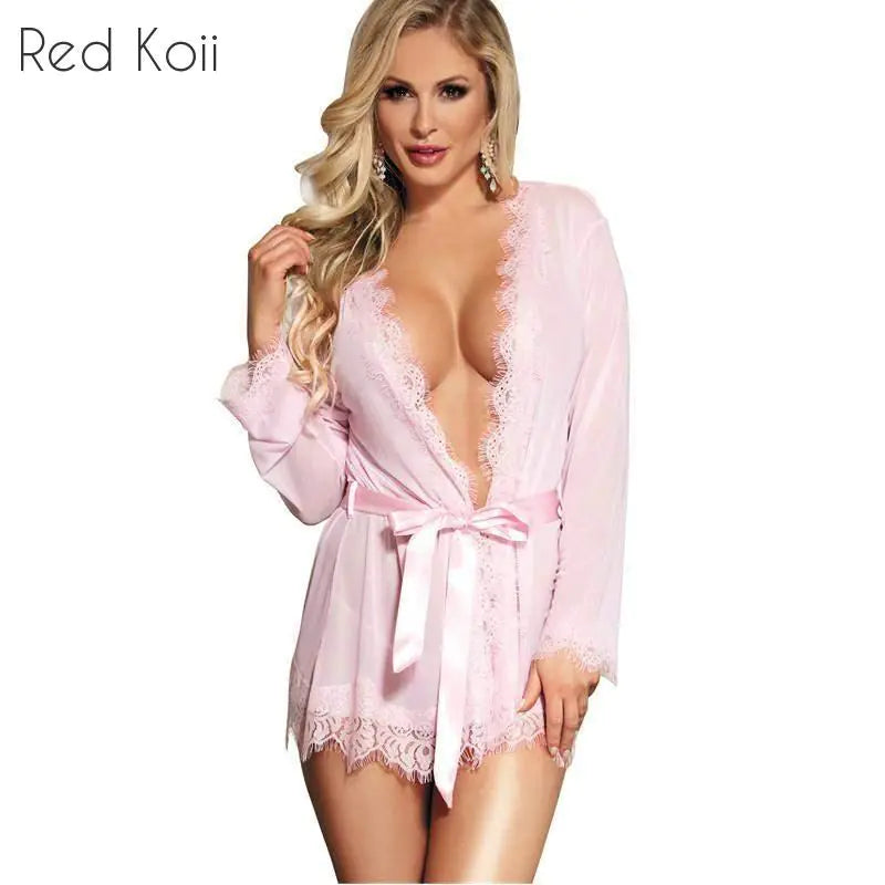 Plus Size Sexy Lace Lingerie with V-Neck Nightgown