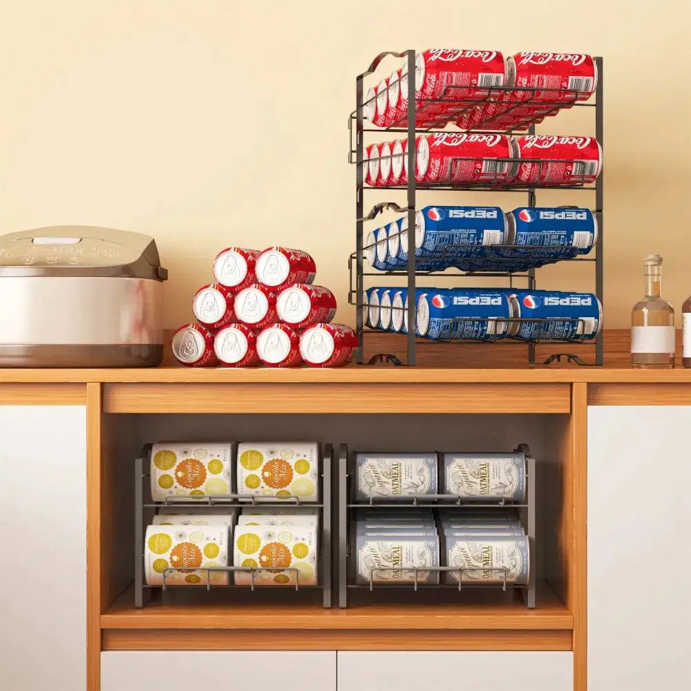 4 Tiers Can Organizer Rack, 48 Cans Soda Can Dispenser Organizer For Refrigerator, Set Of 2 Stackable Beverage Dispenser Rack