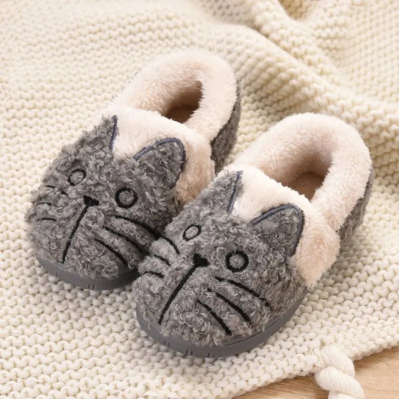 Kids' Cotton Slippers with Cat Design for Winter- 888