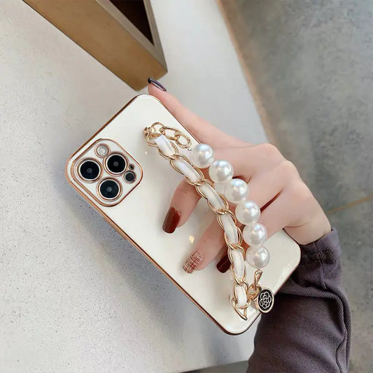 Mobile Phone Case with Plated Fine Hole Pearl Bracelet
