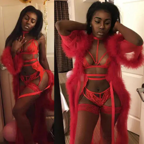 Plus Size Sexy Lingerie and Long Sleep Dress Set