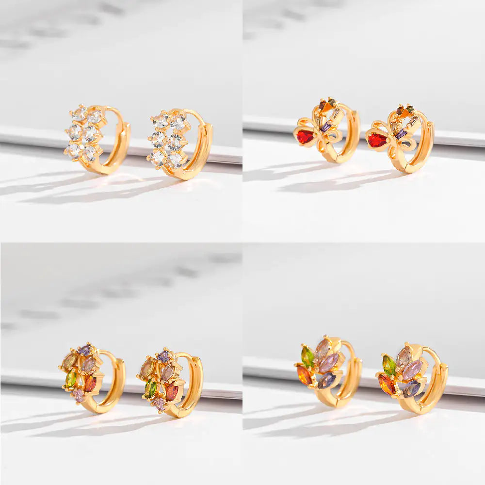 Fashion Multi-style Square Crystal Zircon Ornament Gold Plated Diamond Ear Ring