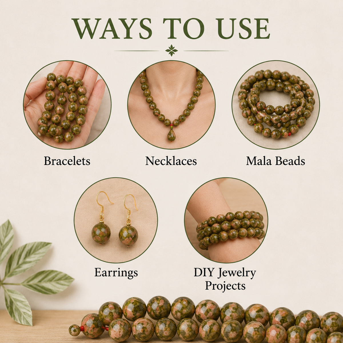 Unakite Beads, Natural Round Crystal Beads 4mm to 10mm