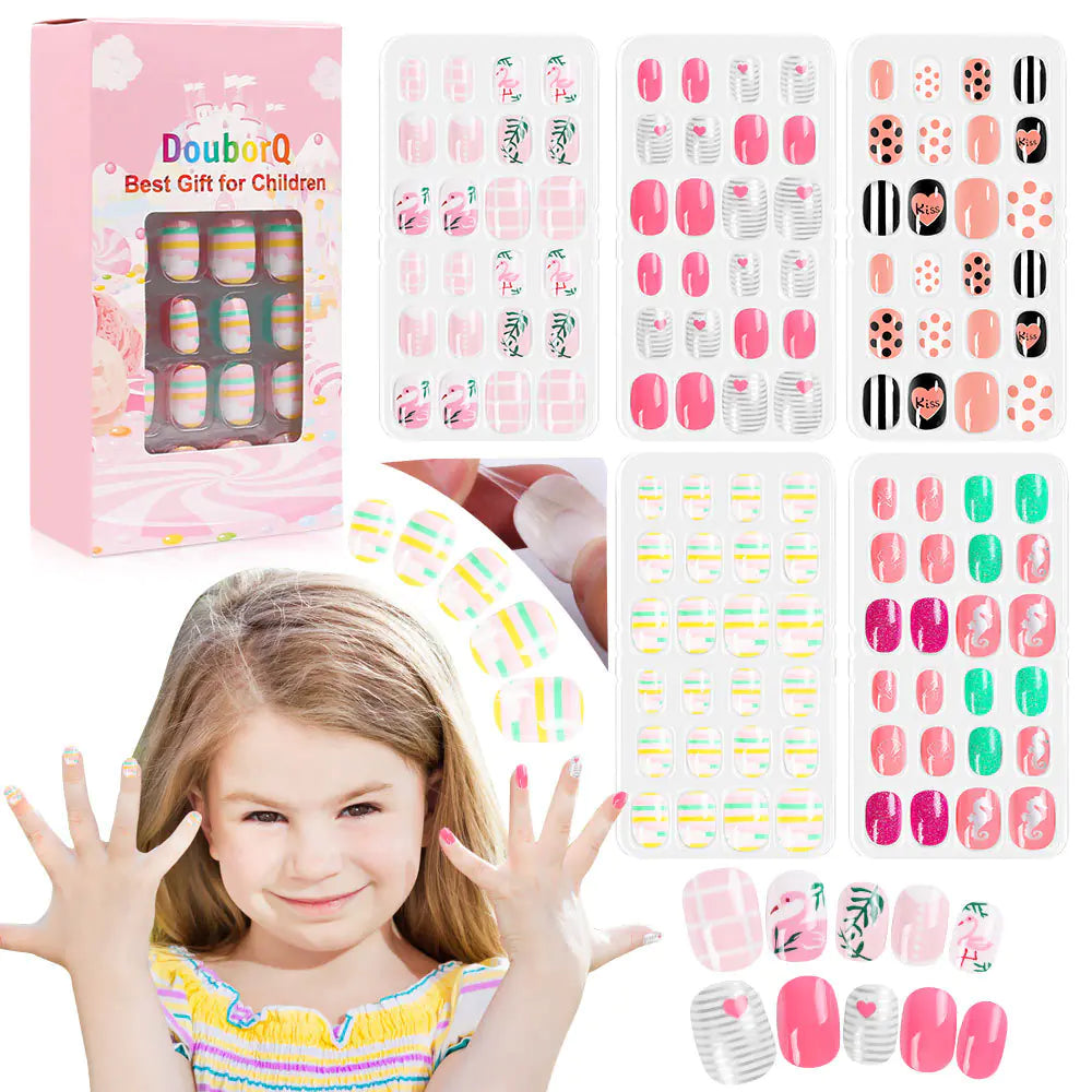 120-Piece Cute Kids Nail Art Fake Nail Set
