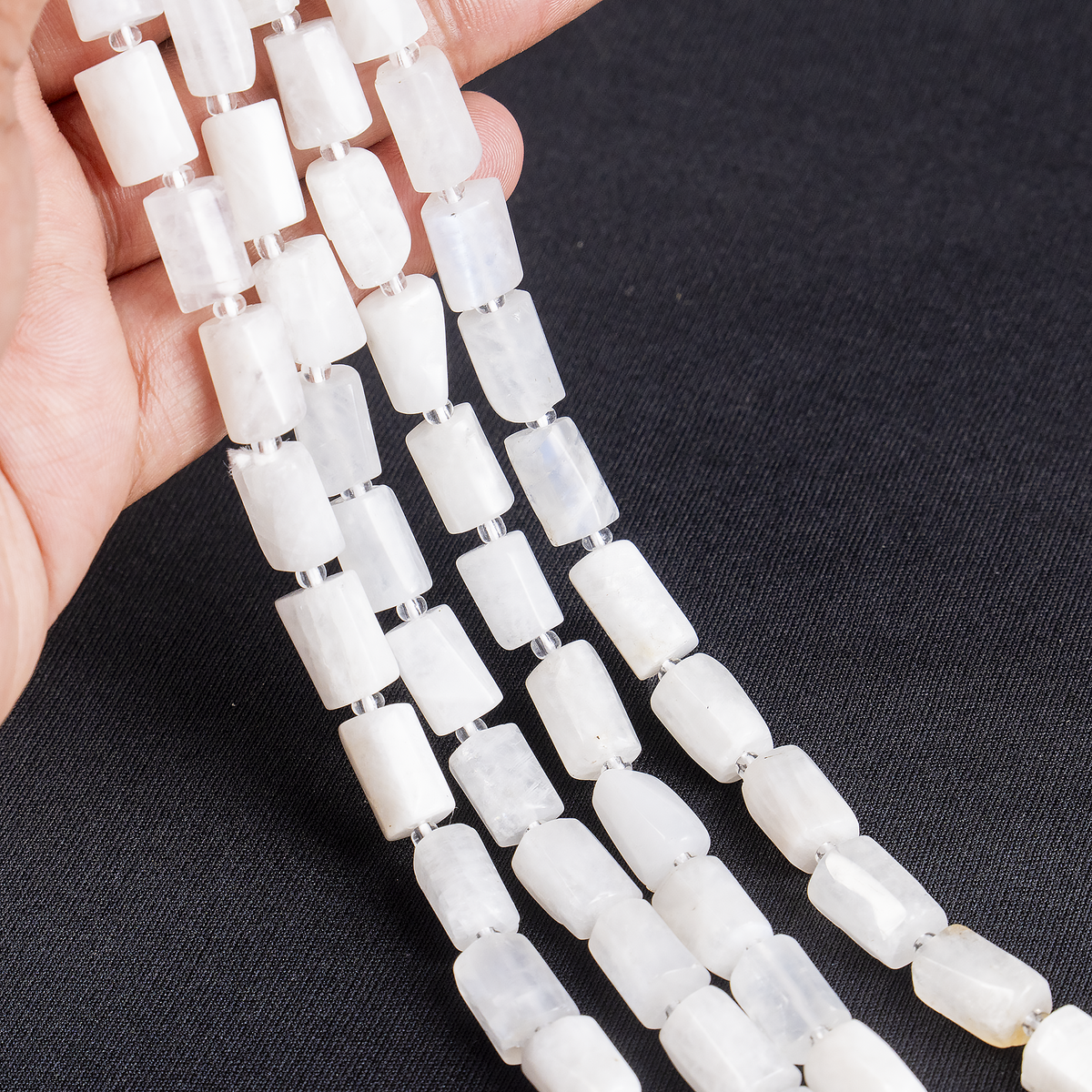 White Rainbow Moonstone Gemstone Pipe Bead, Crystal Healing Tube Beads.