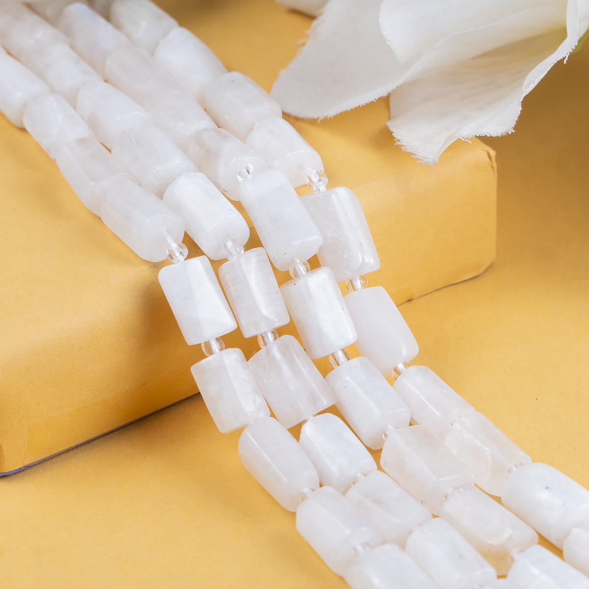 White Rainbow Moonstone Gemstone Pipe Bead, Crystal Healing Tube Beads.
