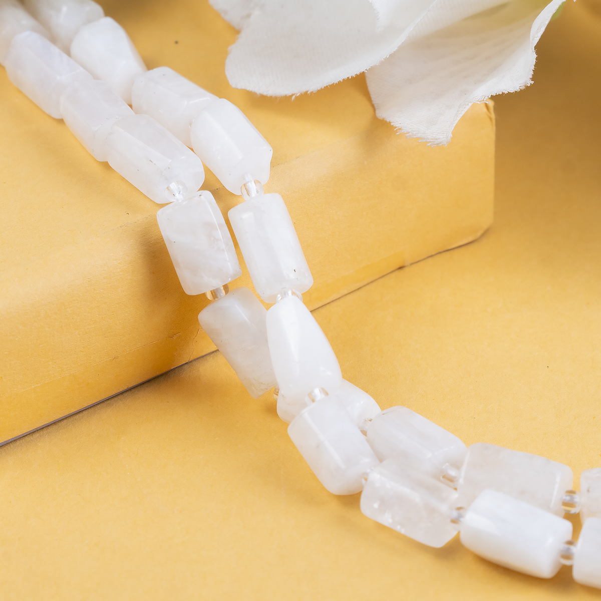 White Rainbow Moonstone Gemstone Pipe Bead, Crystal Healing Tube Beads.