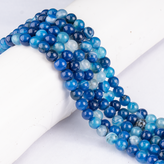 Blue Banded Agate Beads, Natural Crystal Round Beads 6mm to 12mm