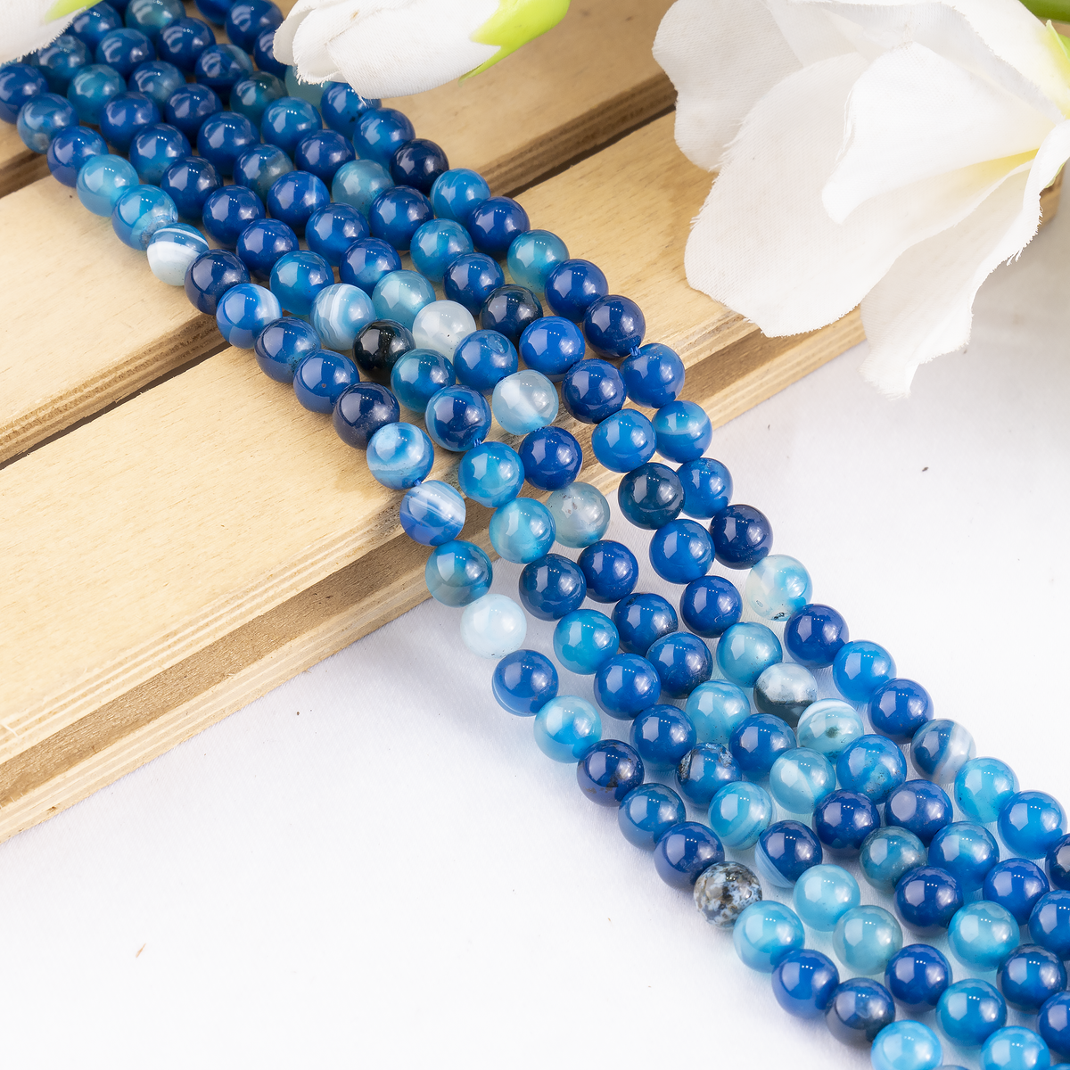 Blue Banded Agate Beads, Natural Crystal Round Beads 6mm to 12mm