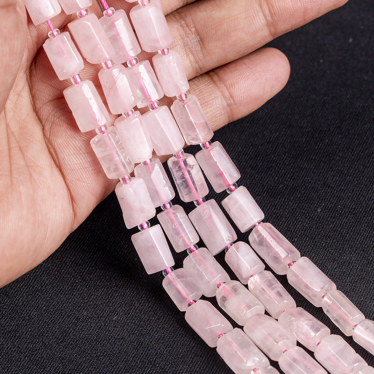 Rose Quartz Gemstone Pipe Bead, Crystal Healing Tube Beads.