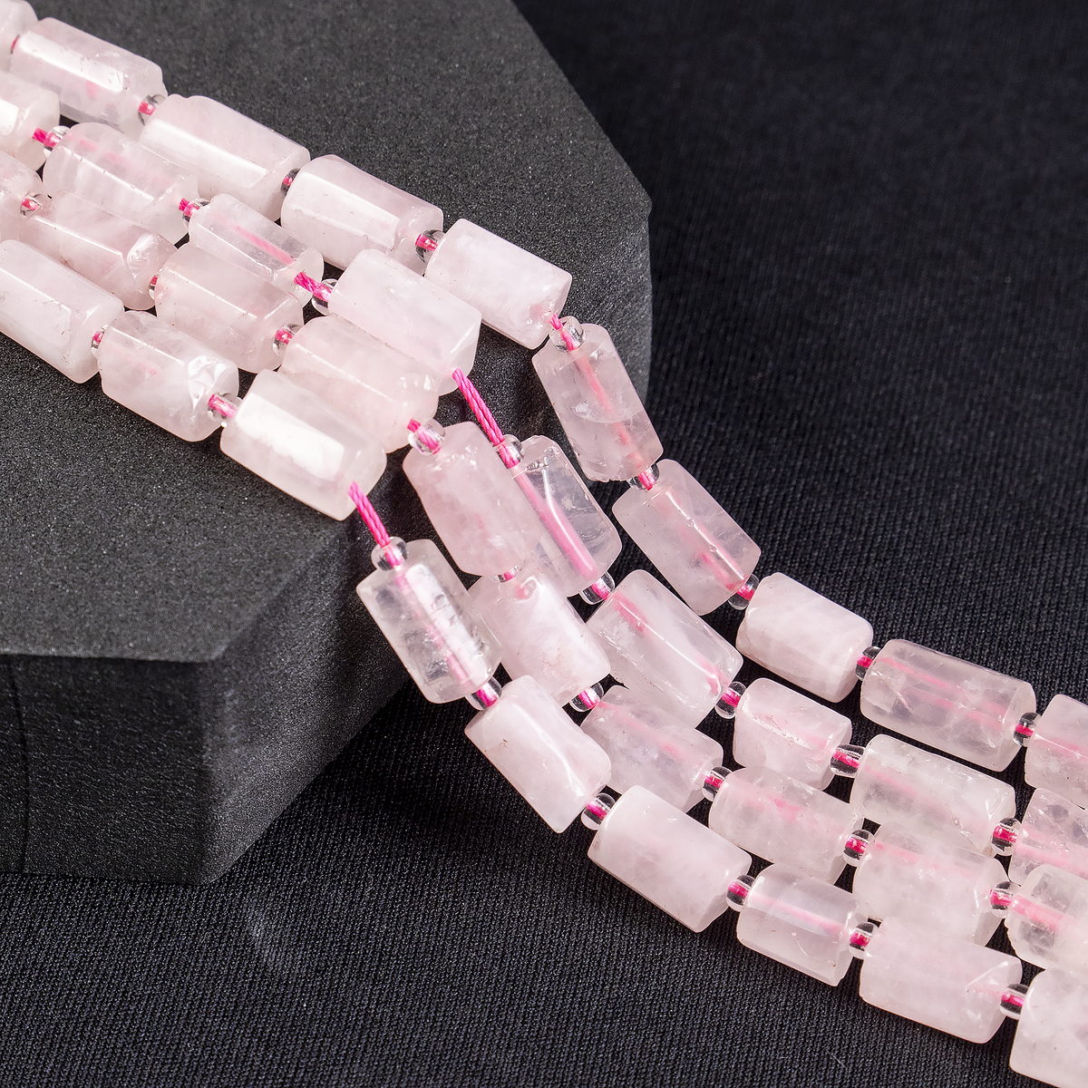 Rose Quartz Gemstone Pipe Bead, Crystal Healing Tube Beads.