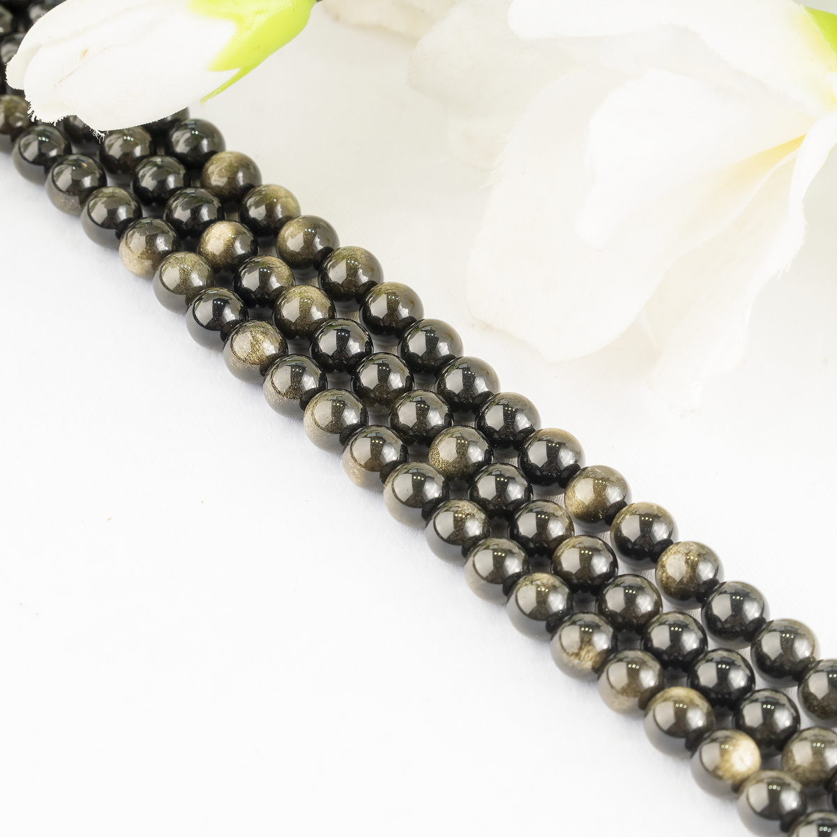 Golden Obsidian Beads, Natural Round Crystal Beads 4mm to 12mm