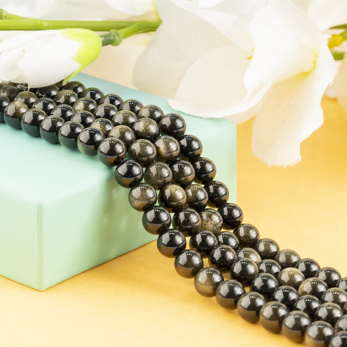 Golden Obsidian Beads, Natural Round Crystal Beads 4mm to 12mm