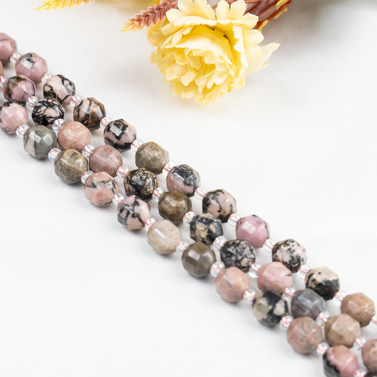 Rhodonite Faceted Prism Cut Beads For Jewelry Making