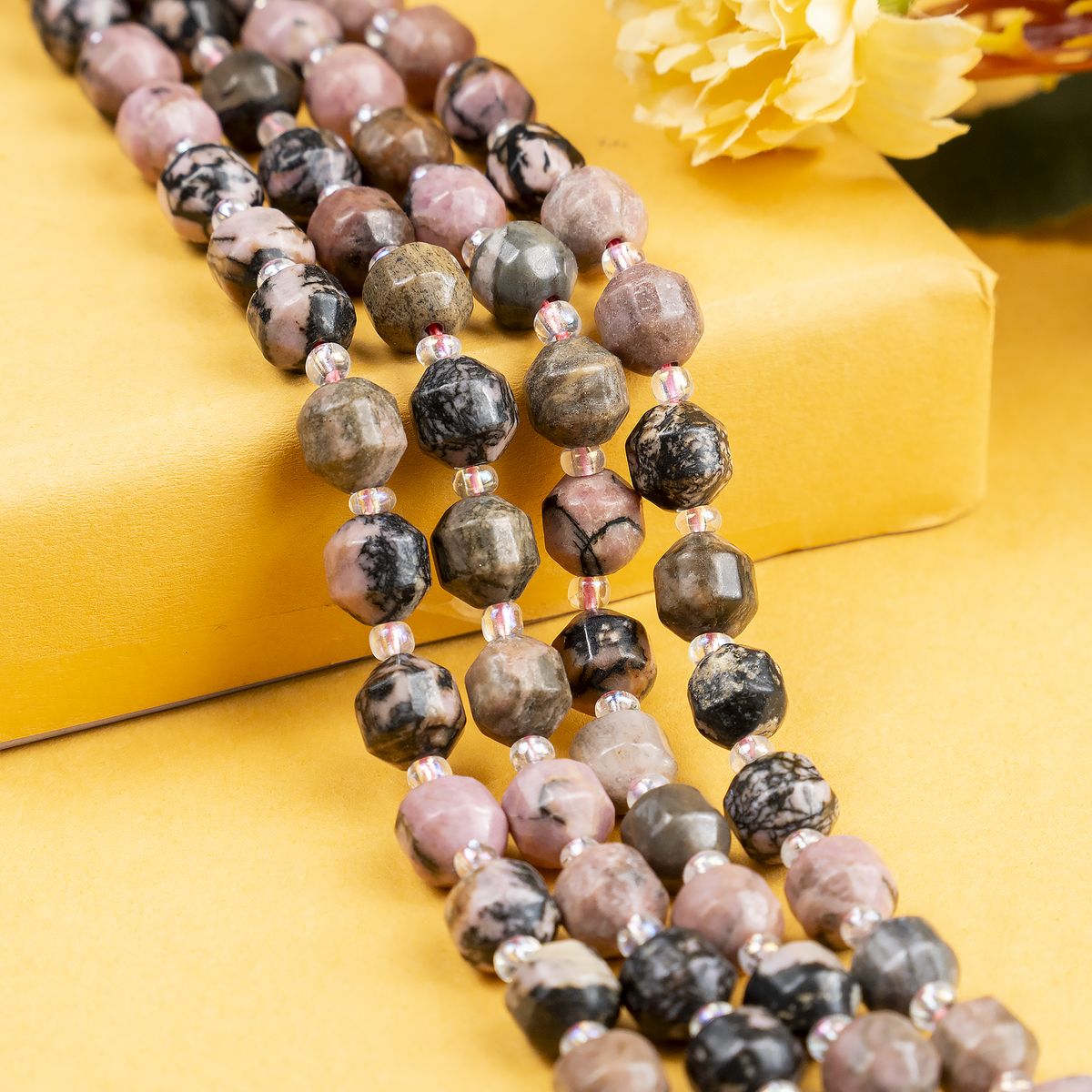Rhodonite Faceted Prism Cut Beads For Jewelry Making