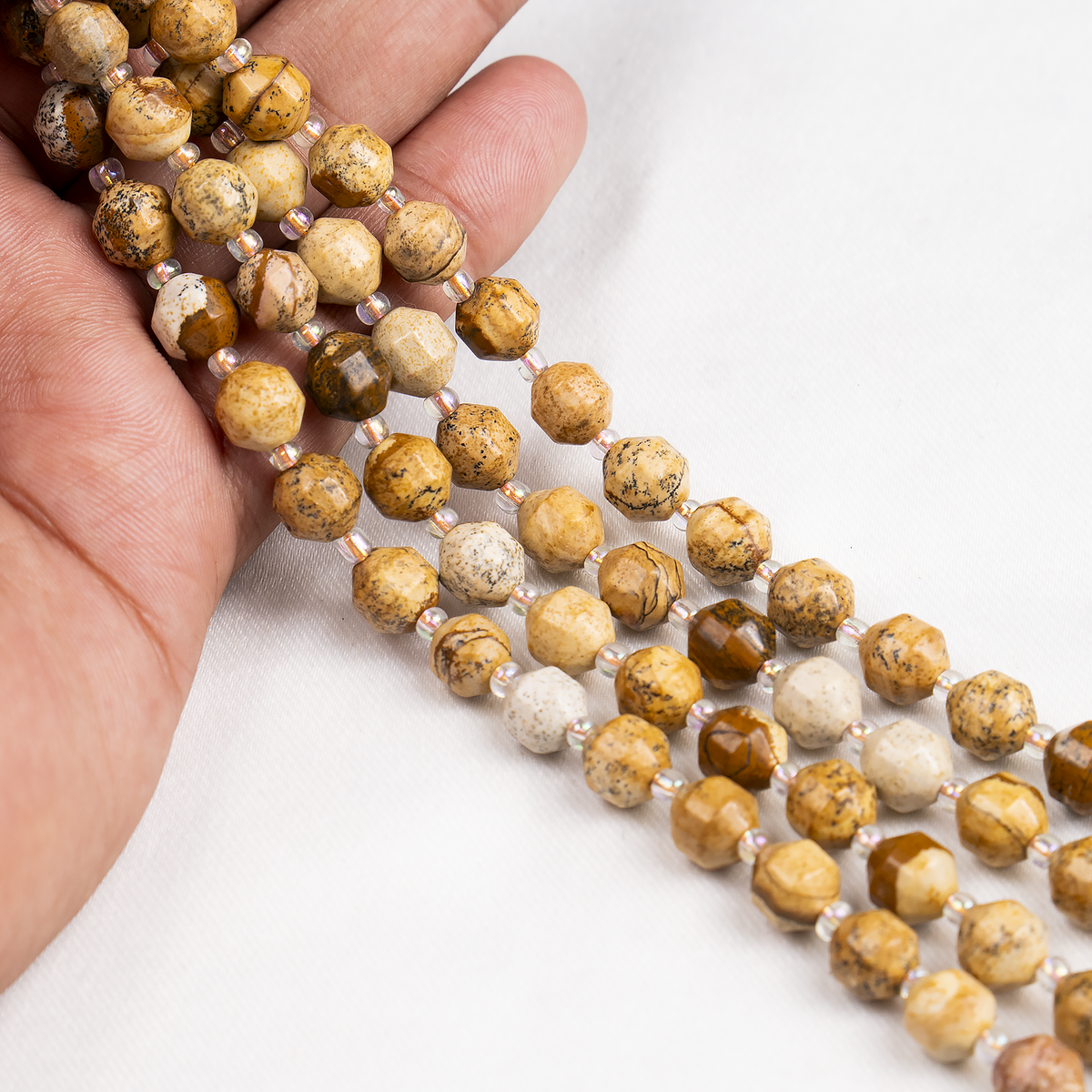 Picture Jasper Faceted Prism Cut Beads For Jewelry Making