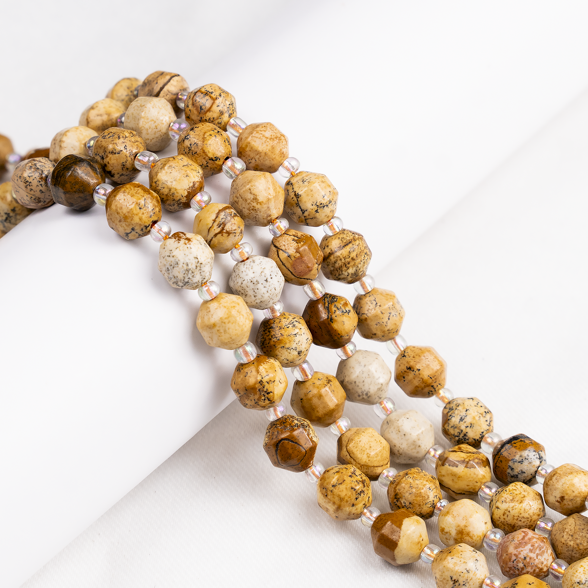Picture Jasper Faceted Prism Cut Beads For Jewelry Making