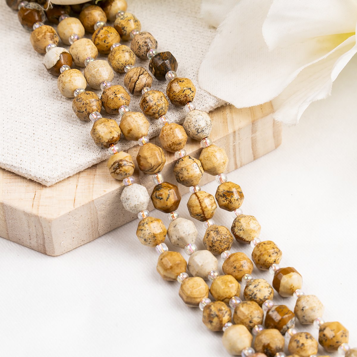 Picture Jasper Faceted Prism Cut Beads For Jewelry Making