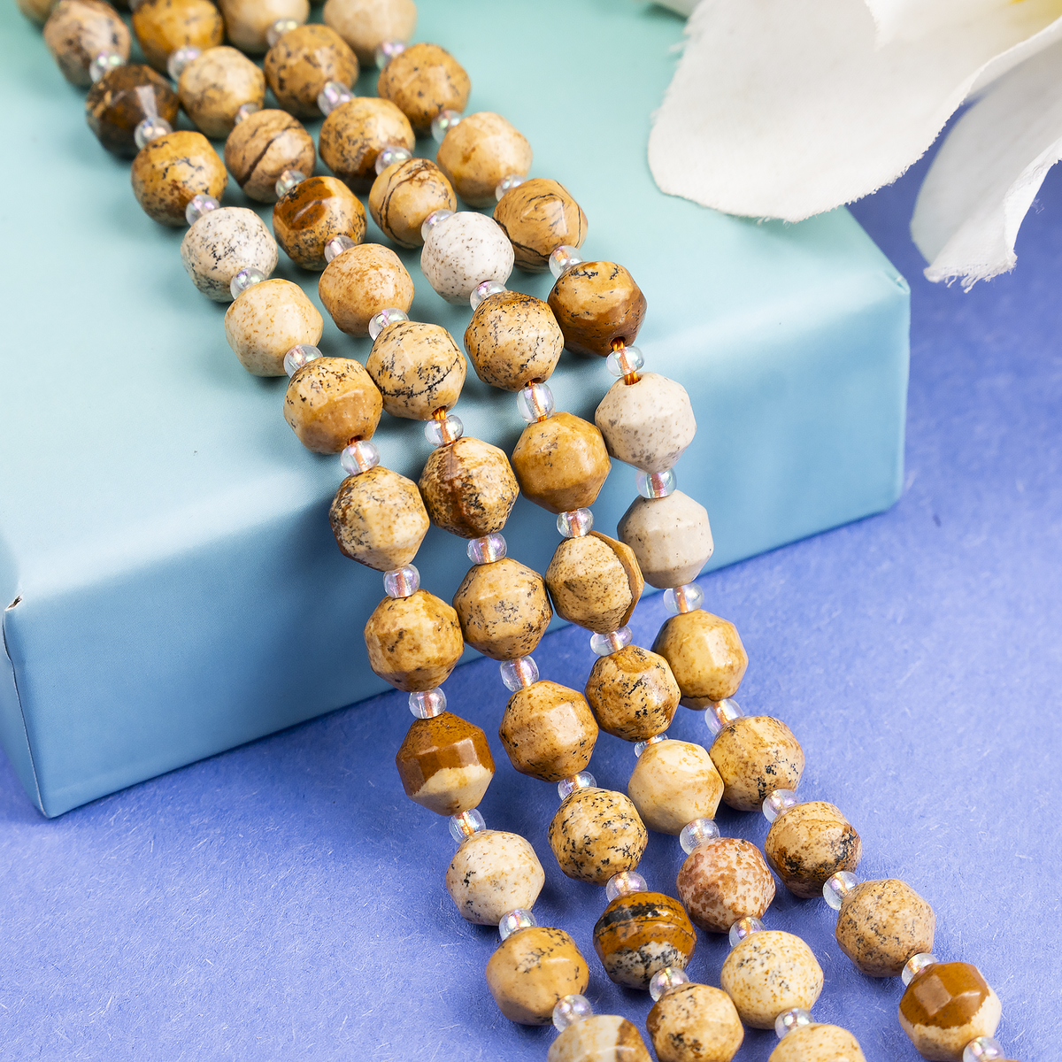 Picture Jasper Faceted Prism Cut Beads For Jewelry Making