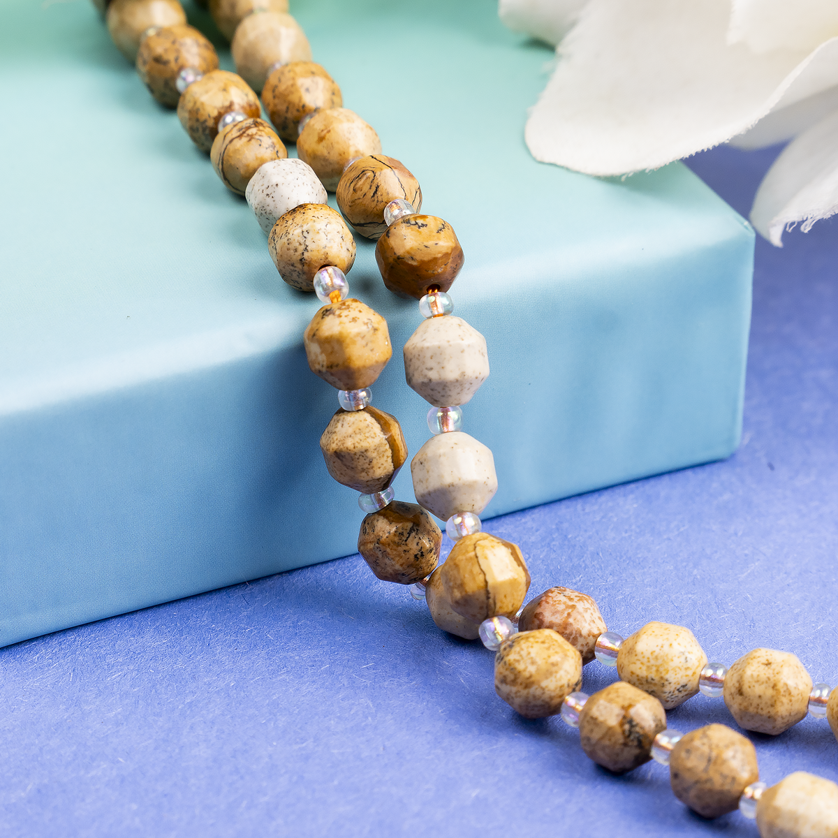 Picture Jasper Faceted Prism Cut Beads For Jewelry Making