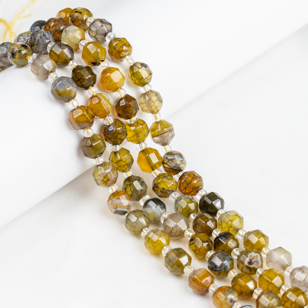 Dragon Vein Green Faceted Prism Cut Beads.  For Jewelry Making