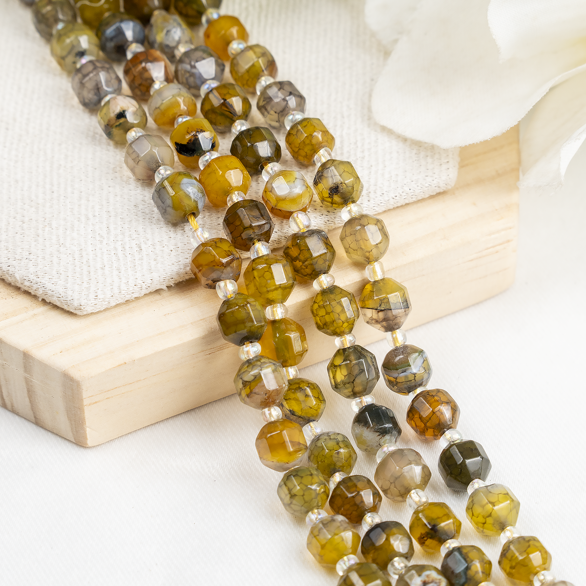 Dragon Vein Green Faceted Prism Cut Beads.  For Jewelry Making