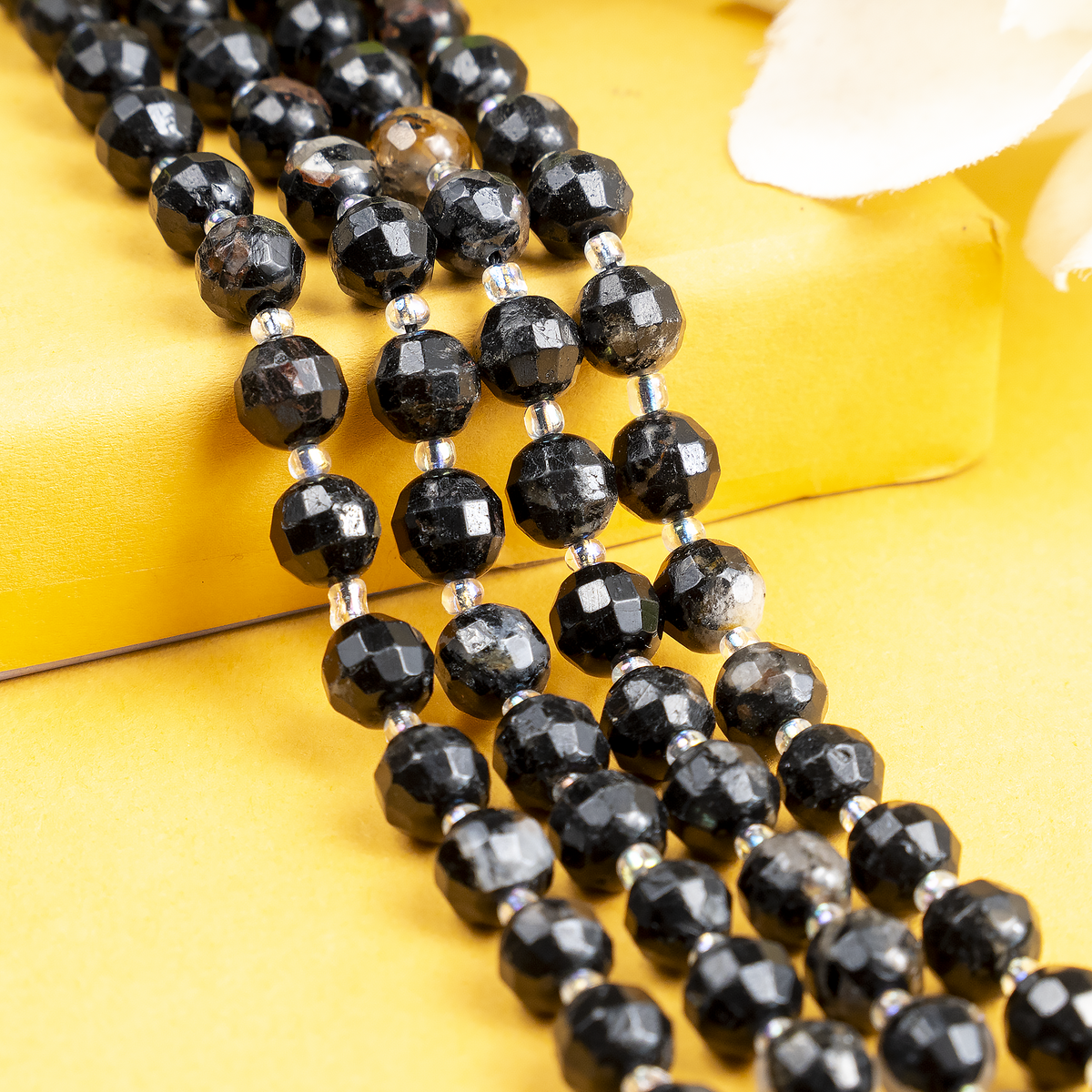 Black Tourmaline Faceted Prism Cut Beads for Jewelry Making