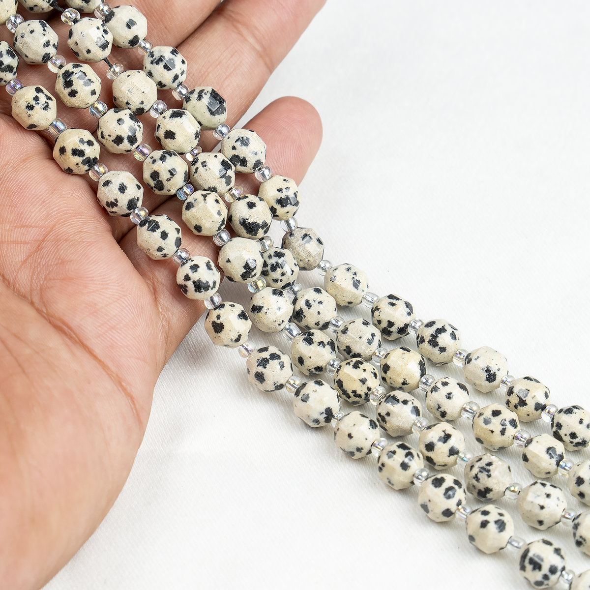 Dalmatian Jasper Faceted Prism Cut Beads For Jewelry Making